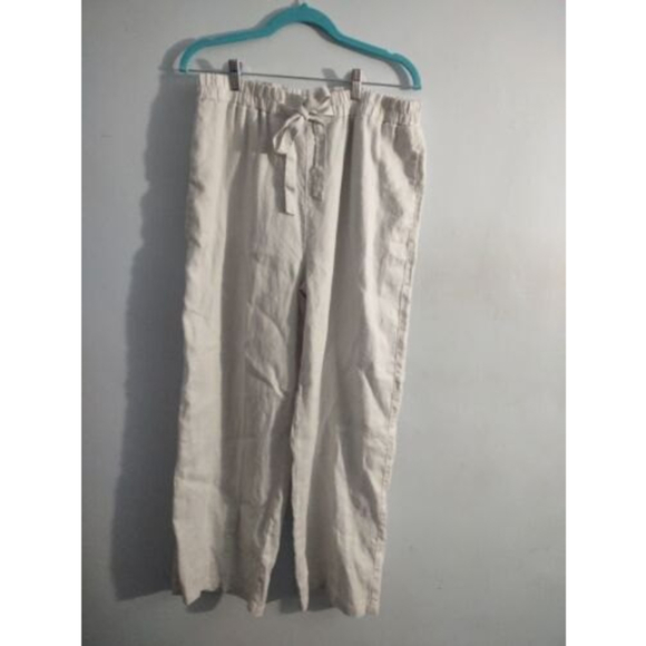 Linen By F&F Pants Women 10 Casual Pockets Drawstring Wide Straight Leg - Picture 1 of 7